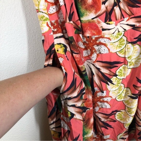 & Other Stories Tropical Fruit Lemon Floral Wrap Dress Coral Pink Sleeveless 10 - Picture 5 of 10